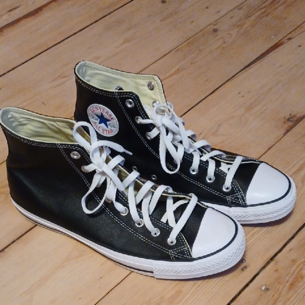 Converse Black Leather High-Top Sneakers Size 13